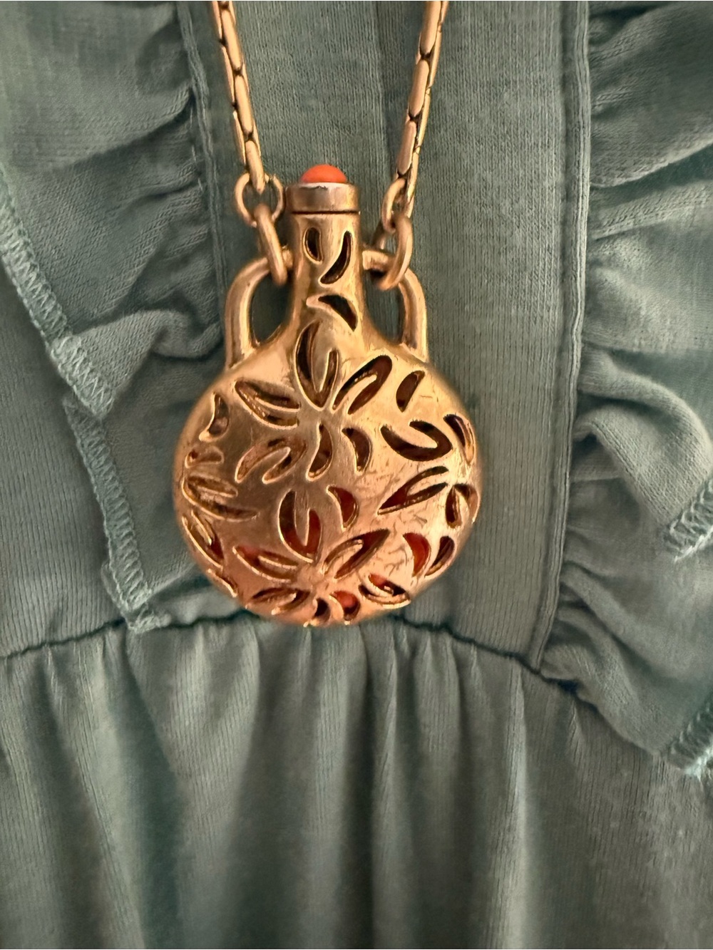 Lia Sophia Gold Floral Filigree Pendant Necklace with Coral Accent